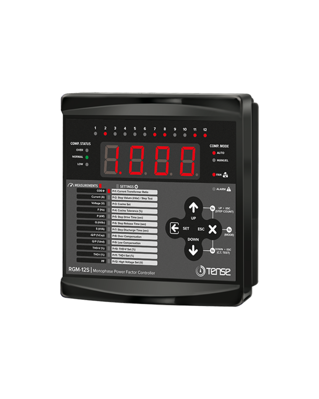 RGM-12S Single Phase Reactive Power Control Relay, 12 Stage, LCD